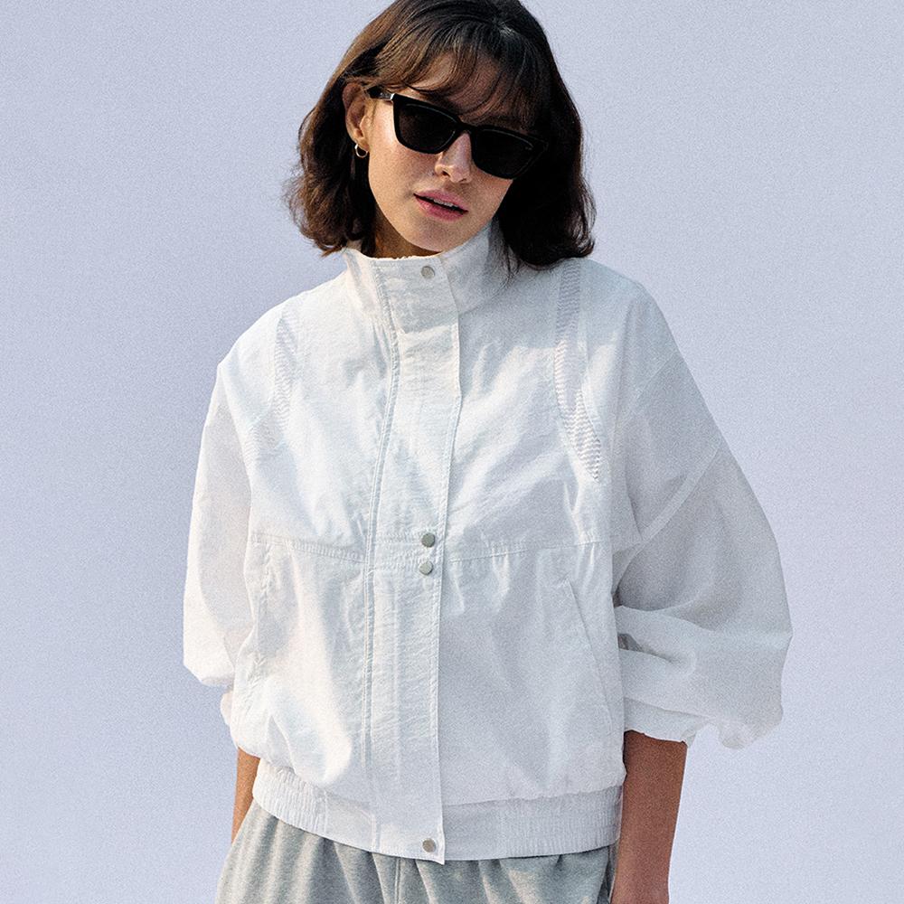 Shimmer Mesh Wind Breaker Jacket-Ivory