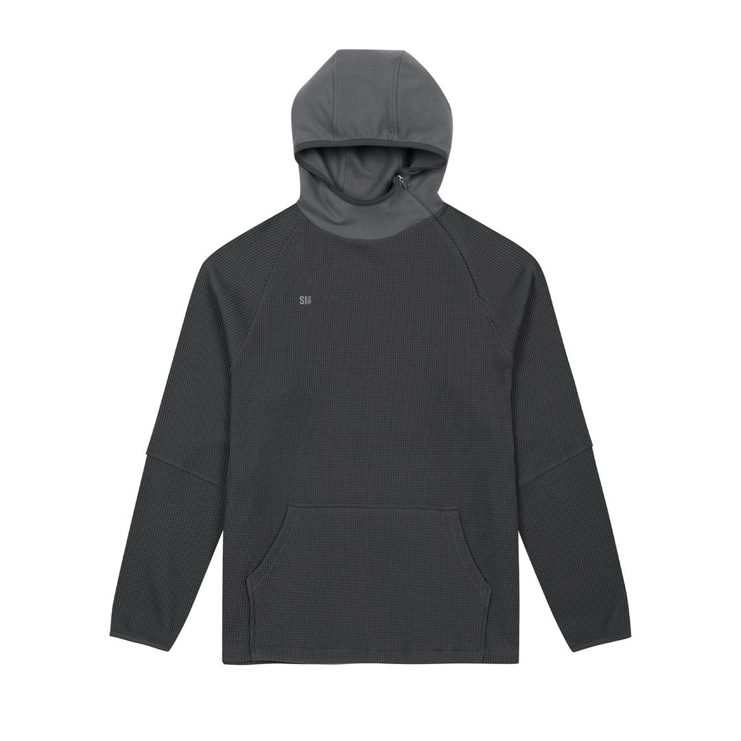 크로플 언발 넥 후드 티 (다크 그레이)