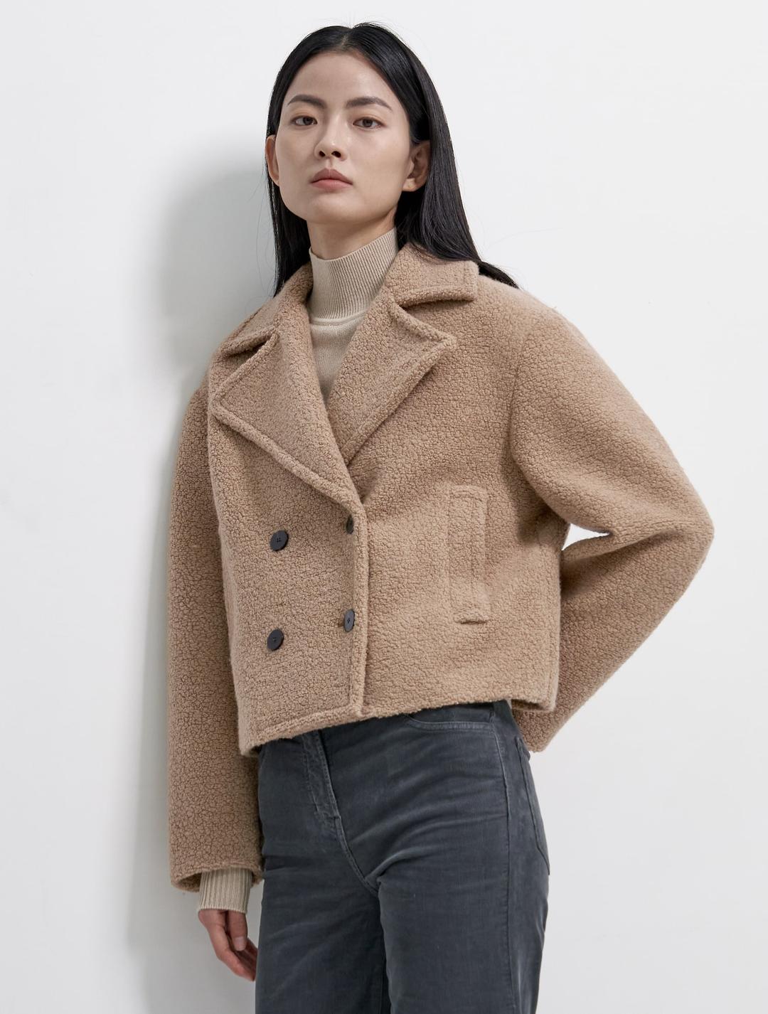 Women Teddy Fleece Faux Fur Peacoat - Light Cocoa