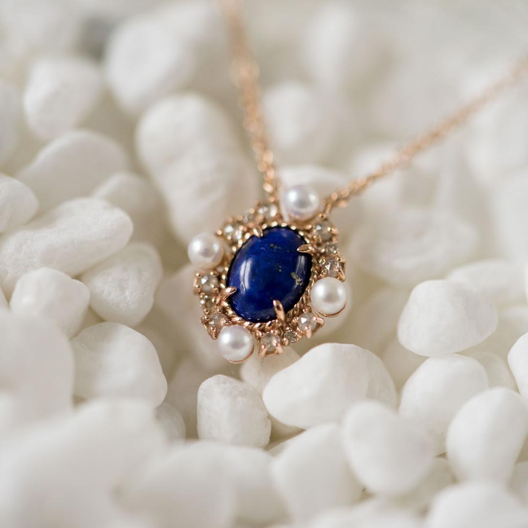 클래식 라피스라줄리 담수진주 멜리 다이아몬드 목걸이