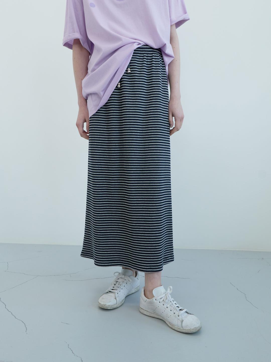 스트라이프 롱 스커트 (Navy Stripe)