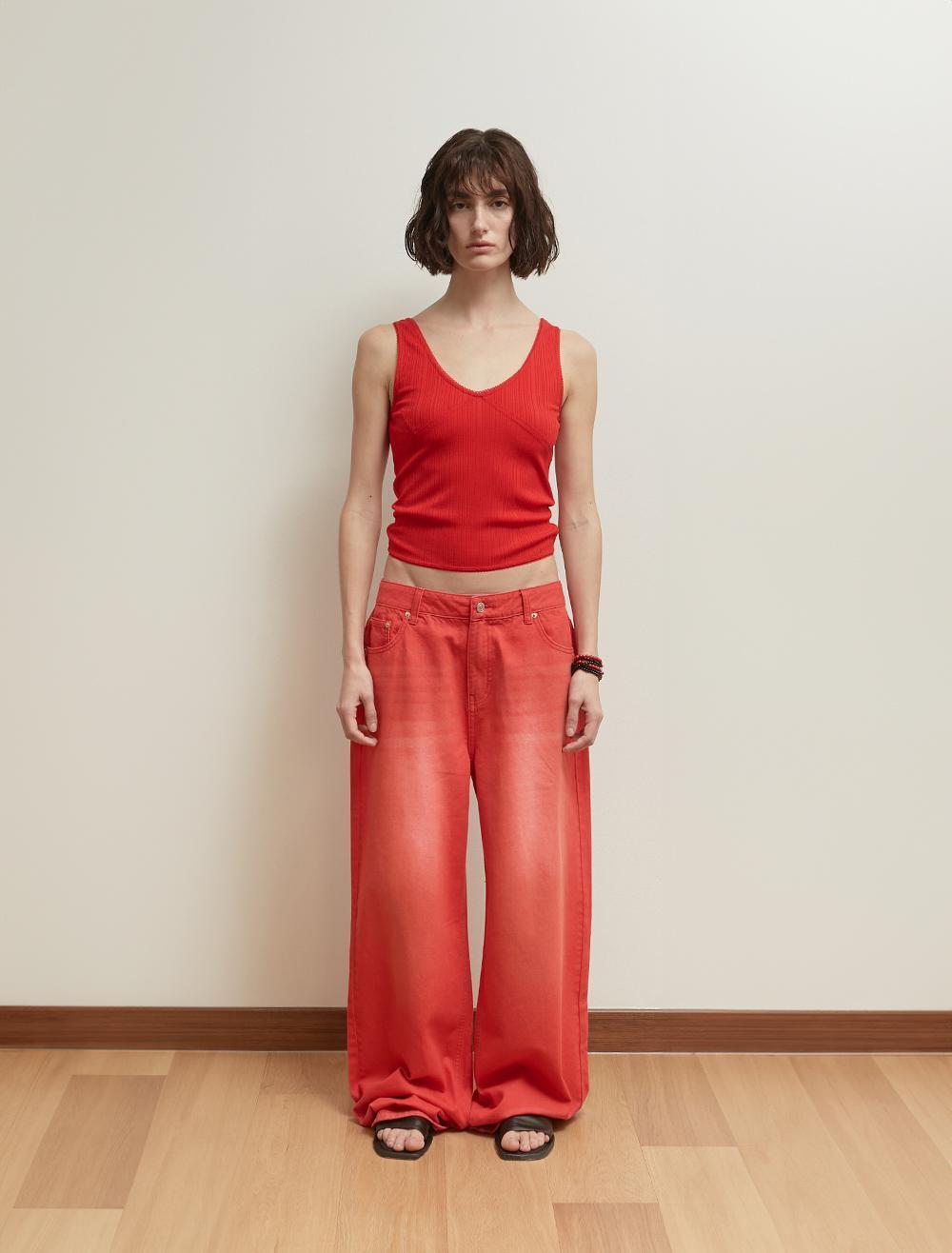 LACE PANNEL SLEEVELESS TOP [RED]