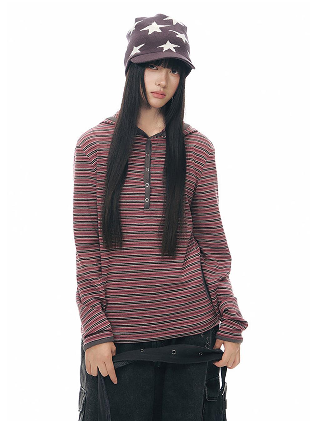 Contrast Stripe Hooded Top (2color)