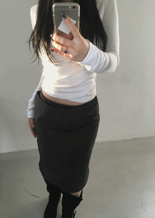 더블 플랫 미디 스커트 (2COLOR)