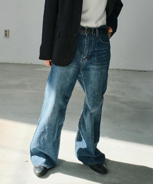 WIDE FLARED DENIM PANTS (BLUE)