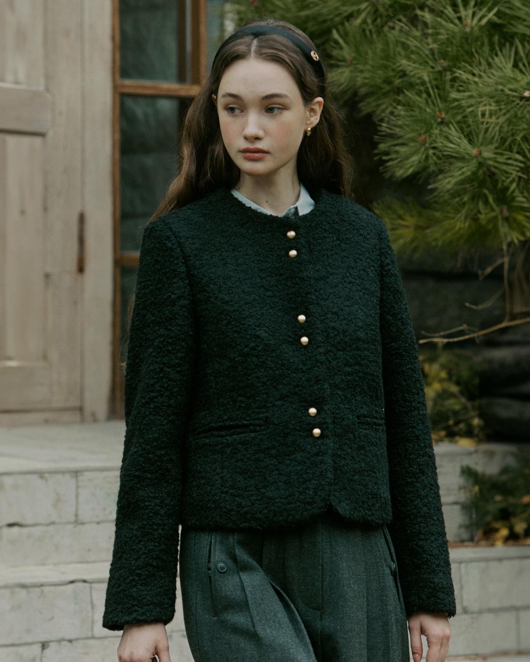 [2/21 예약발송] Double button bookle tweed jacket - black