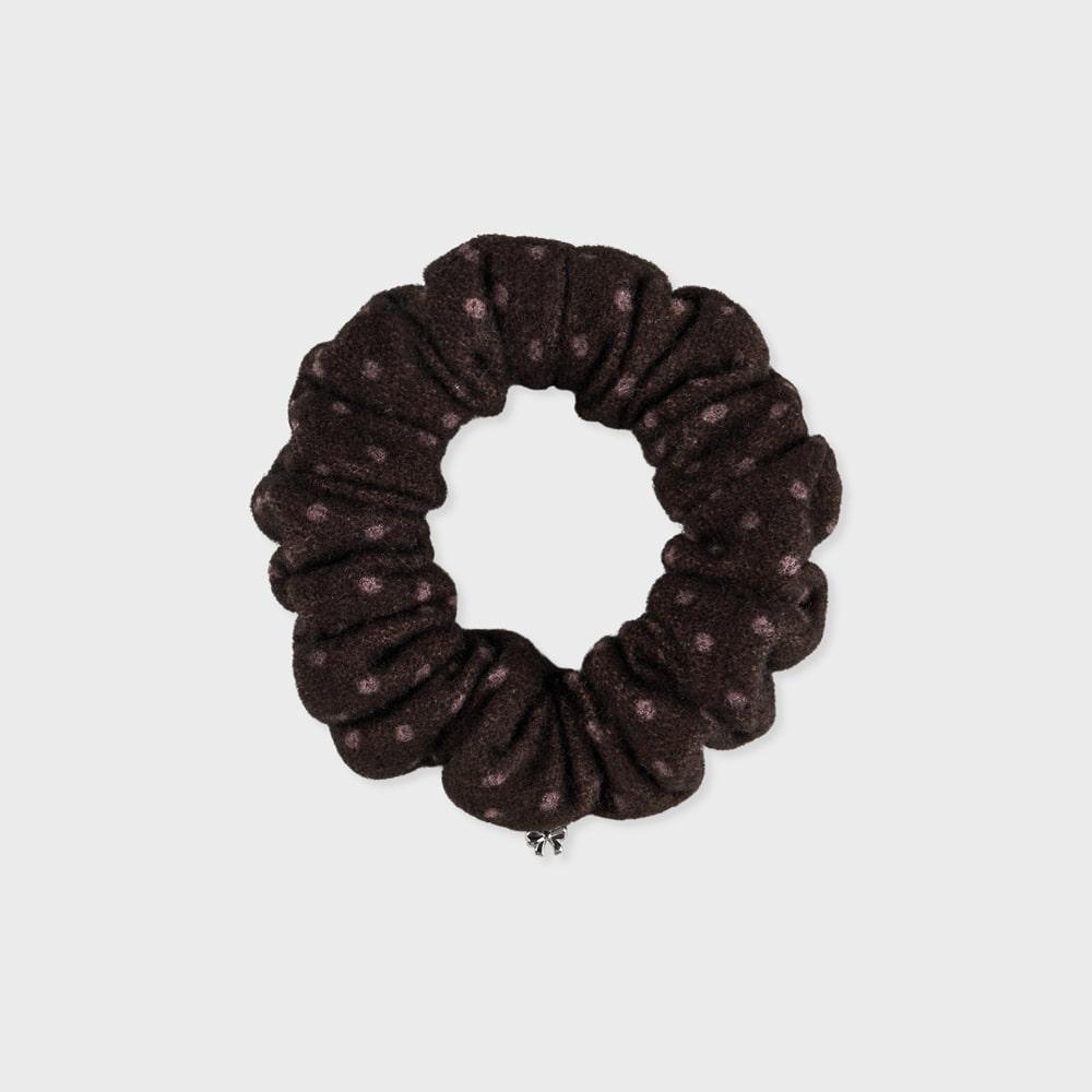 mini charm hair scrunchie brown dot ribbon