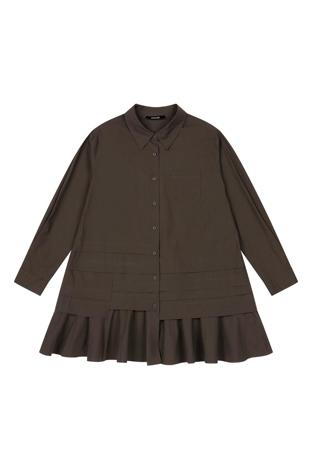 FRILL LAYERED POCKET SHIRT DRESS, BROWN