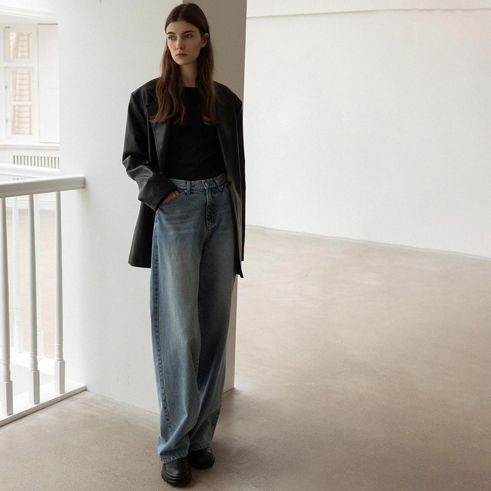 wide-fit washed denim pants (blue)