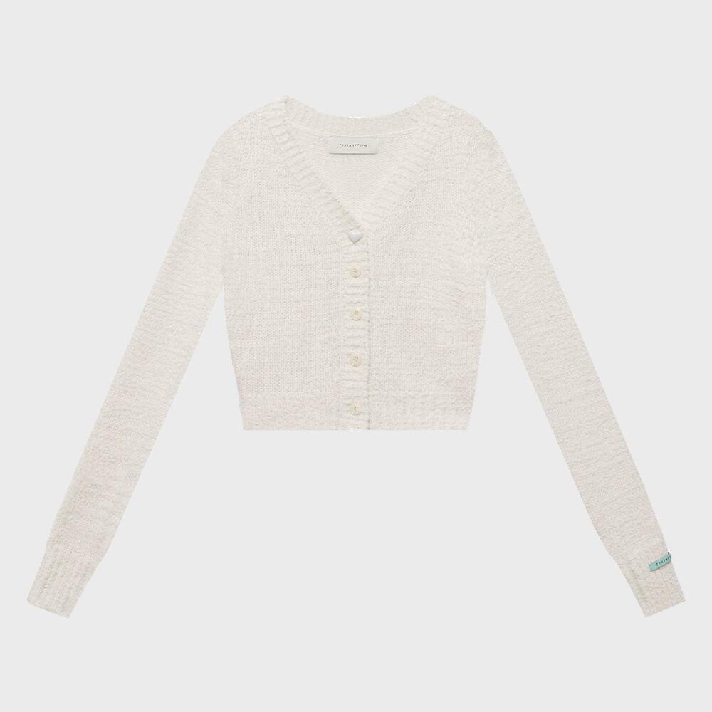 오프숄더 탁텔 가디건 - 아이보리