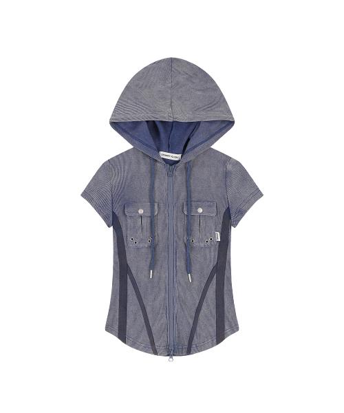 HALF SLEEVE PIGMENT SLIM LINE ZIP-UP [BLUE]