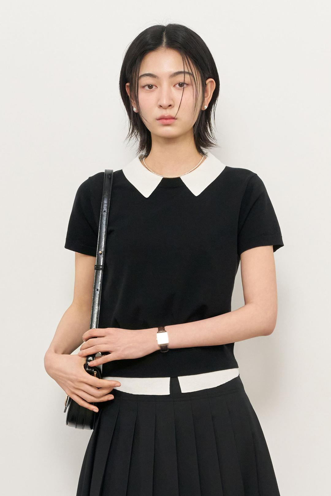 WOMAN 텐셀 카라 레이어드 하프 풀오버 [BLACK]