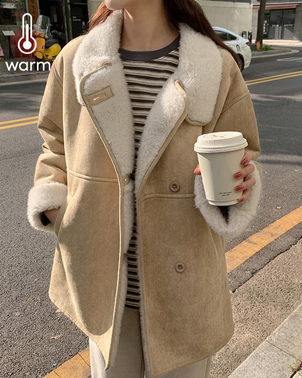 [하이넥/포근따뜻] 레이사 스웨이드 하프 무스탕