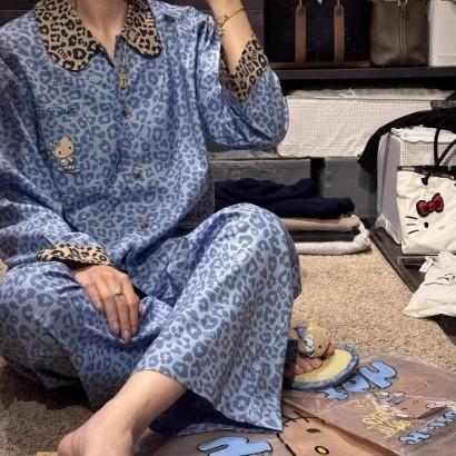 헬로키티 레오파드 긴팔 잠옷 (블루) 봄 가을 겨울 캐릭터 빅사이즈 파자마