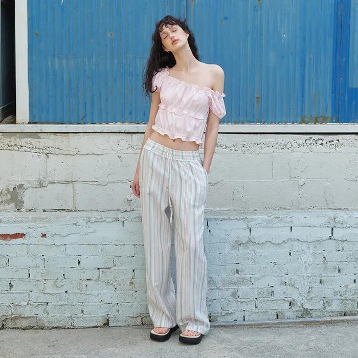 Stripe Banding Pants, Pink Green