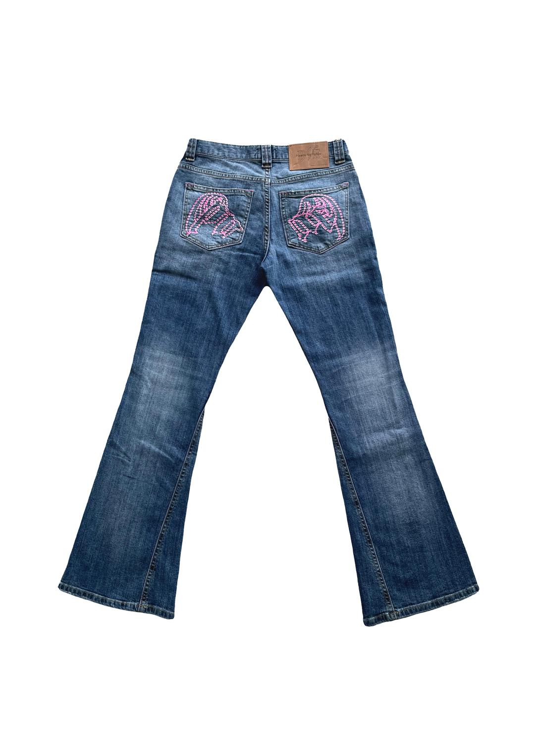 Angel Logo Stitch Washed Boots-Cut Denim (Low-Rise)