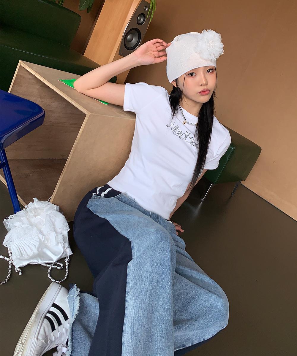 바닐라세컨드 뉴욕시티핀턱반팔티