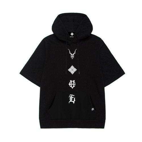 EV 4 엠블램 오버핏 반팔 후드 (블랙)