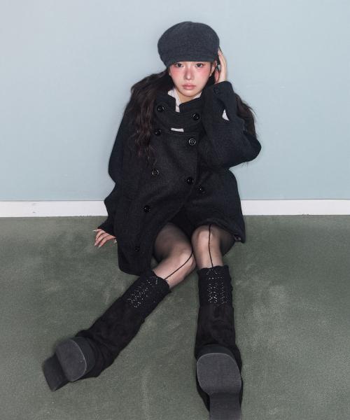 HOODED DOUBLE HALF COAT CHARCOAL