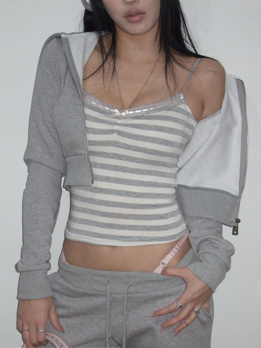 Stripe Ribbon Top (Grey)