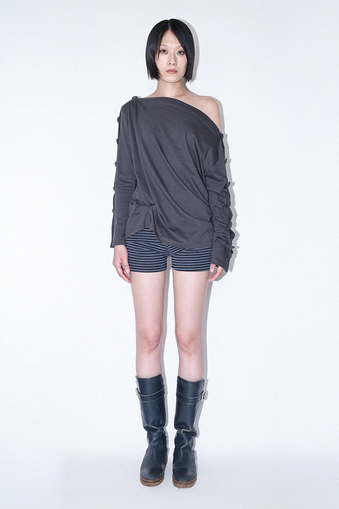 BUTTON LONG SLEEVE TOP_CHARCOAL