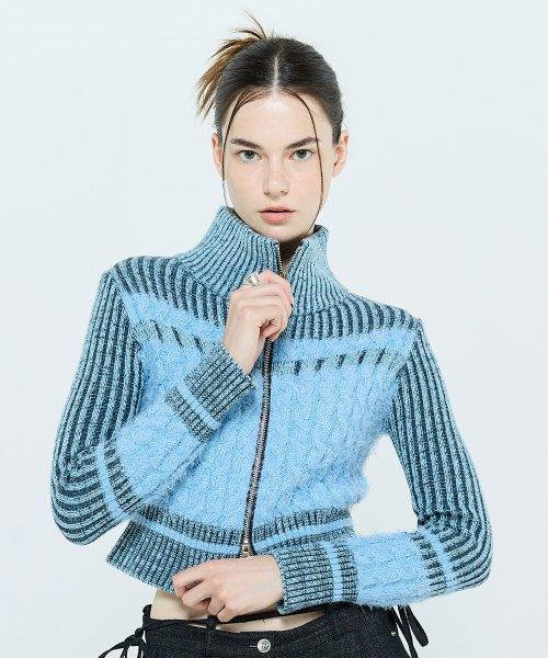 L6 COLORBLOCK KNIT ZIPUP(BLUE)