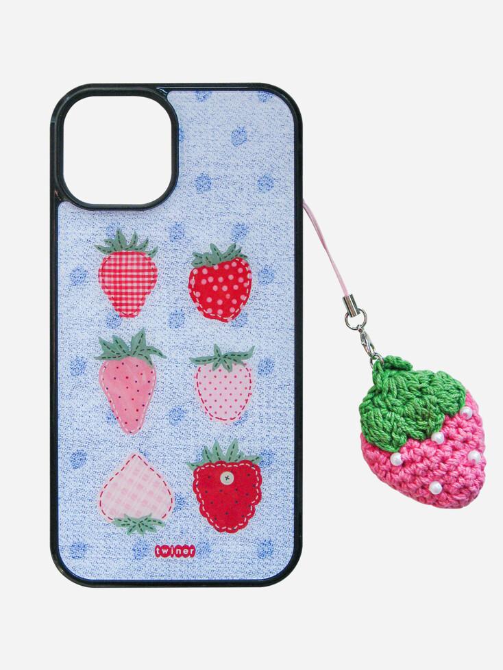 [SET] Strawberry jeans phone case (Glass)