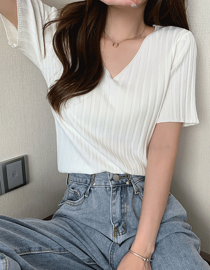 달레인 브이넥 골지 반팔티 - 5 Color (여름/데일리룩)