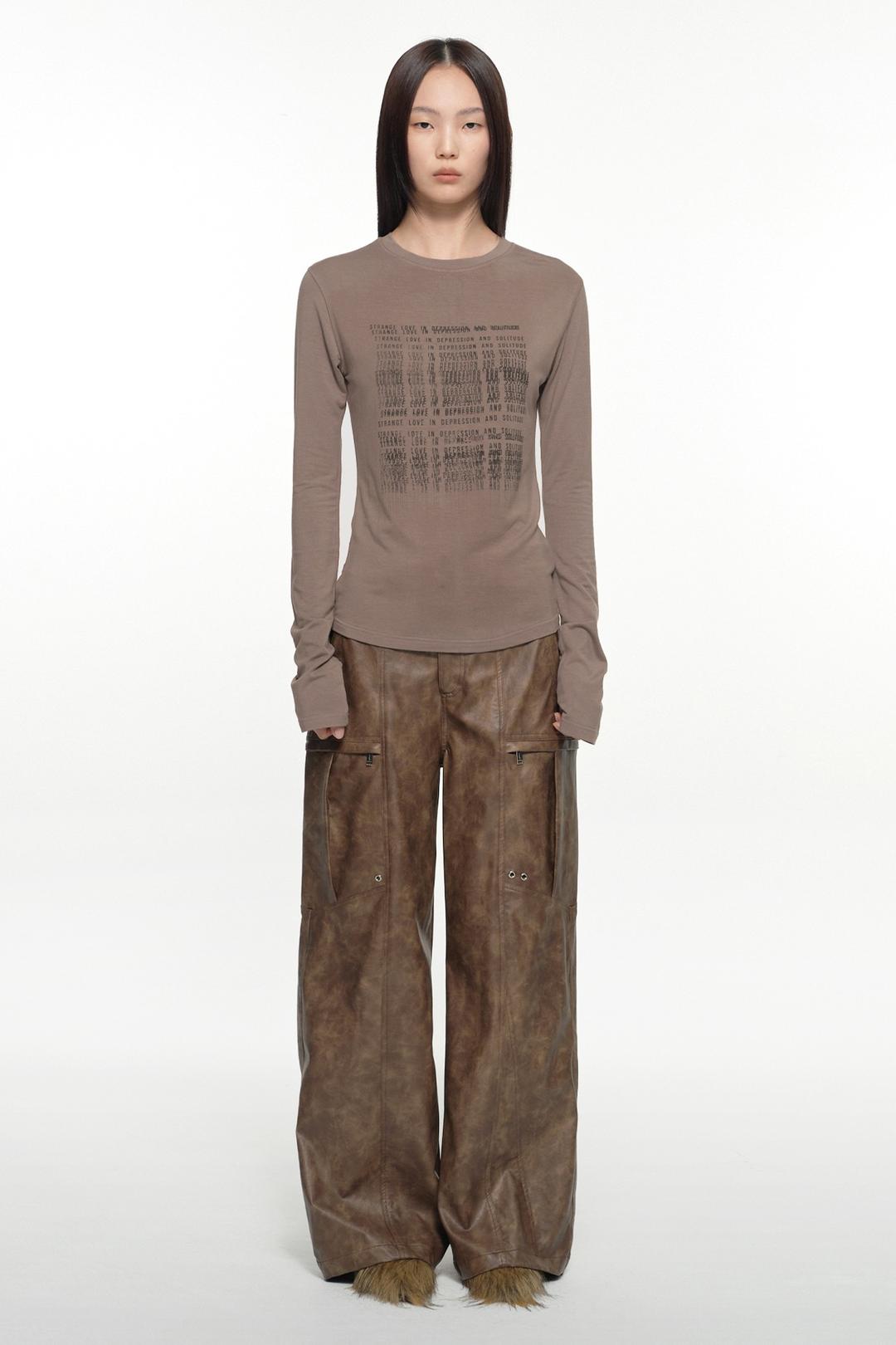 LEATHER WASHING CARGO PANTS (UNISEX) STONE BROWN