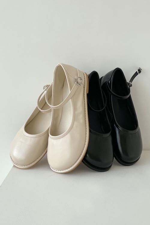 라운드토 앵클스트랩 고무창 플랫슈즈 1cm 2컬러