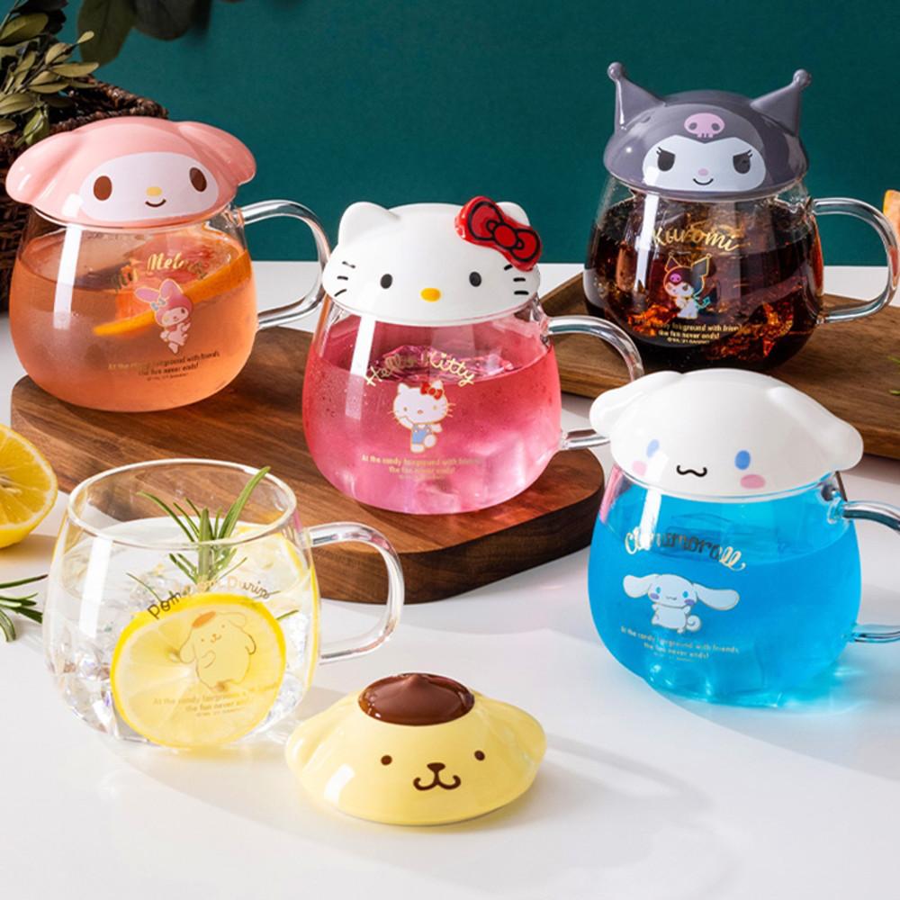 산리오 헬로 키티 폼폼푸린 뚜껑 커피 머그잔 홈 카페 독서실 유리 컵 잔