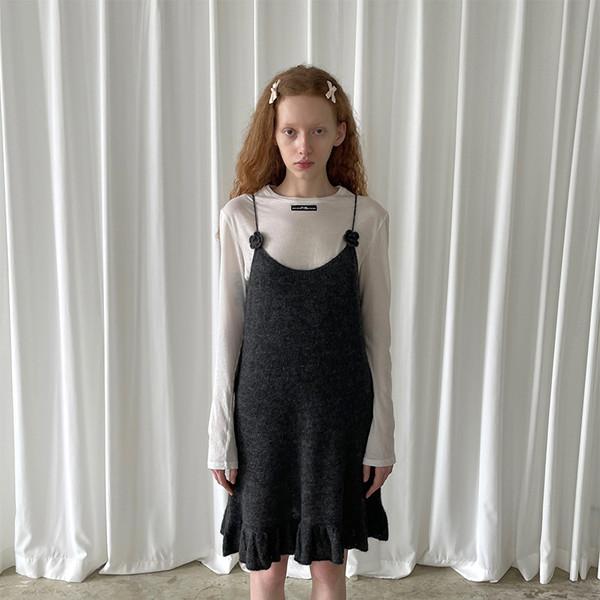 PFF GIRL Deep Gray Small Flower Strap Knit Dress