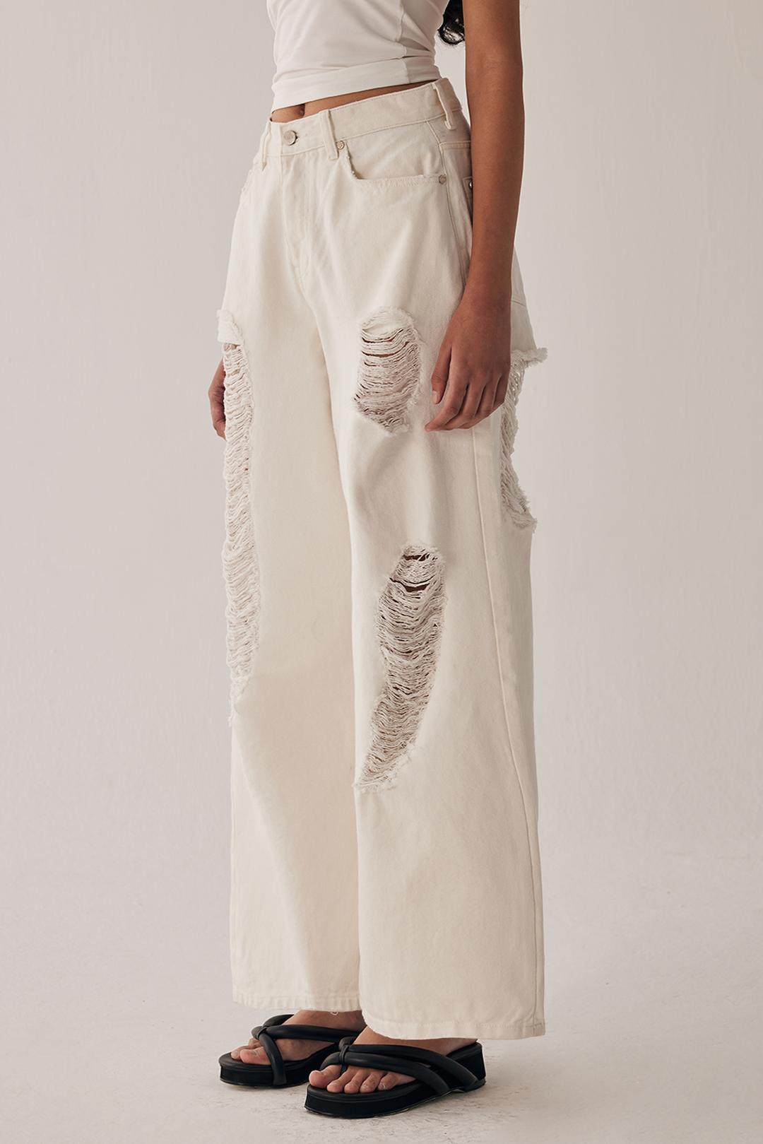 Scratch Damage Denim Pants [ White ]
