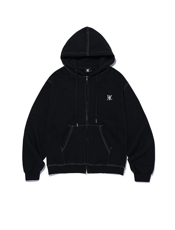 Signature stitch hood zip-up - BLACK
