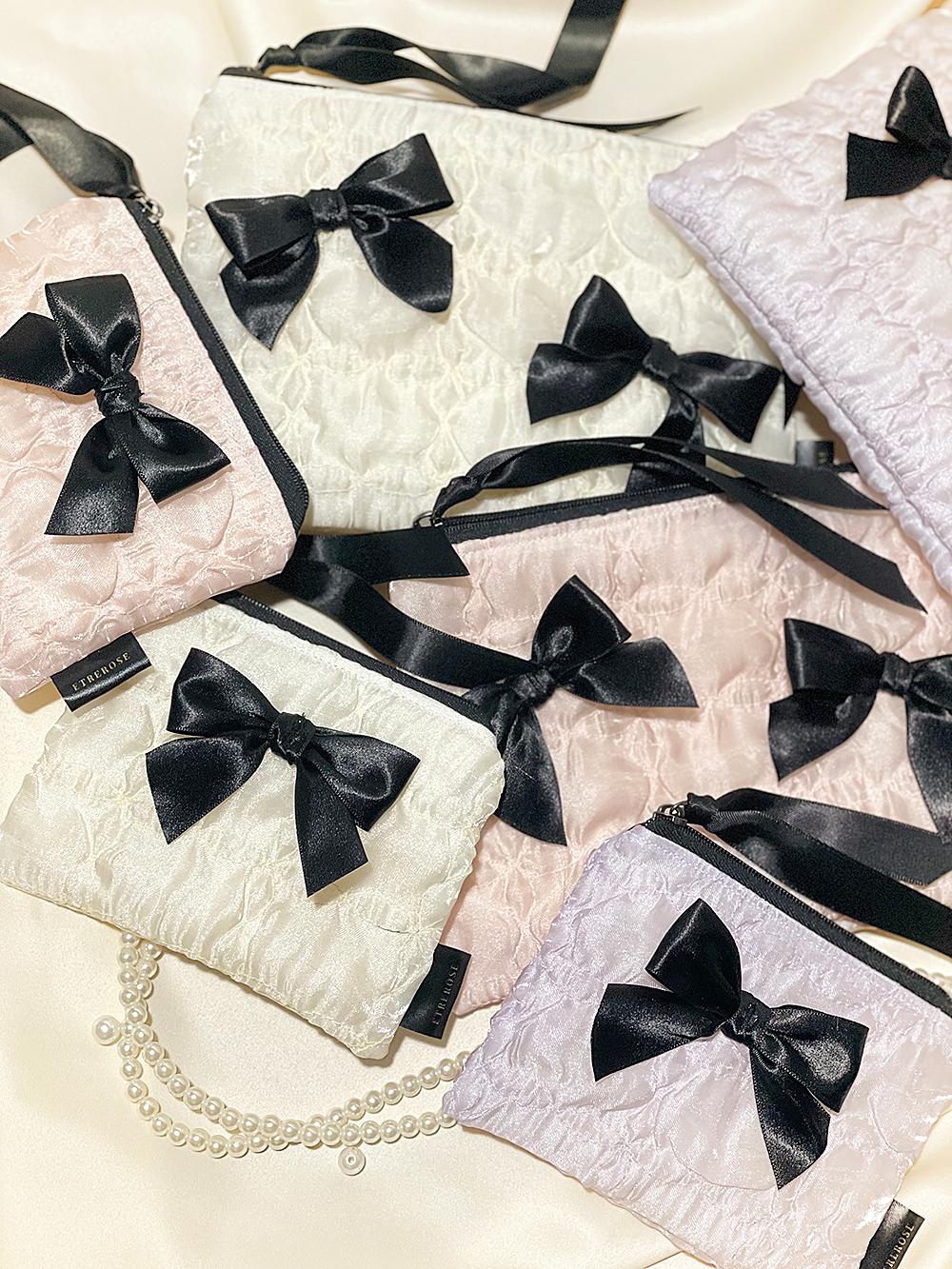 [2/23이후배송] Glossy Organza Ribbon Zip-pouch (SET/3color)