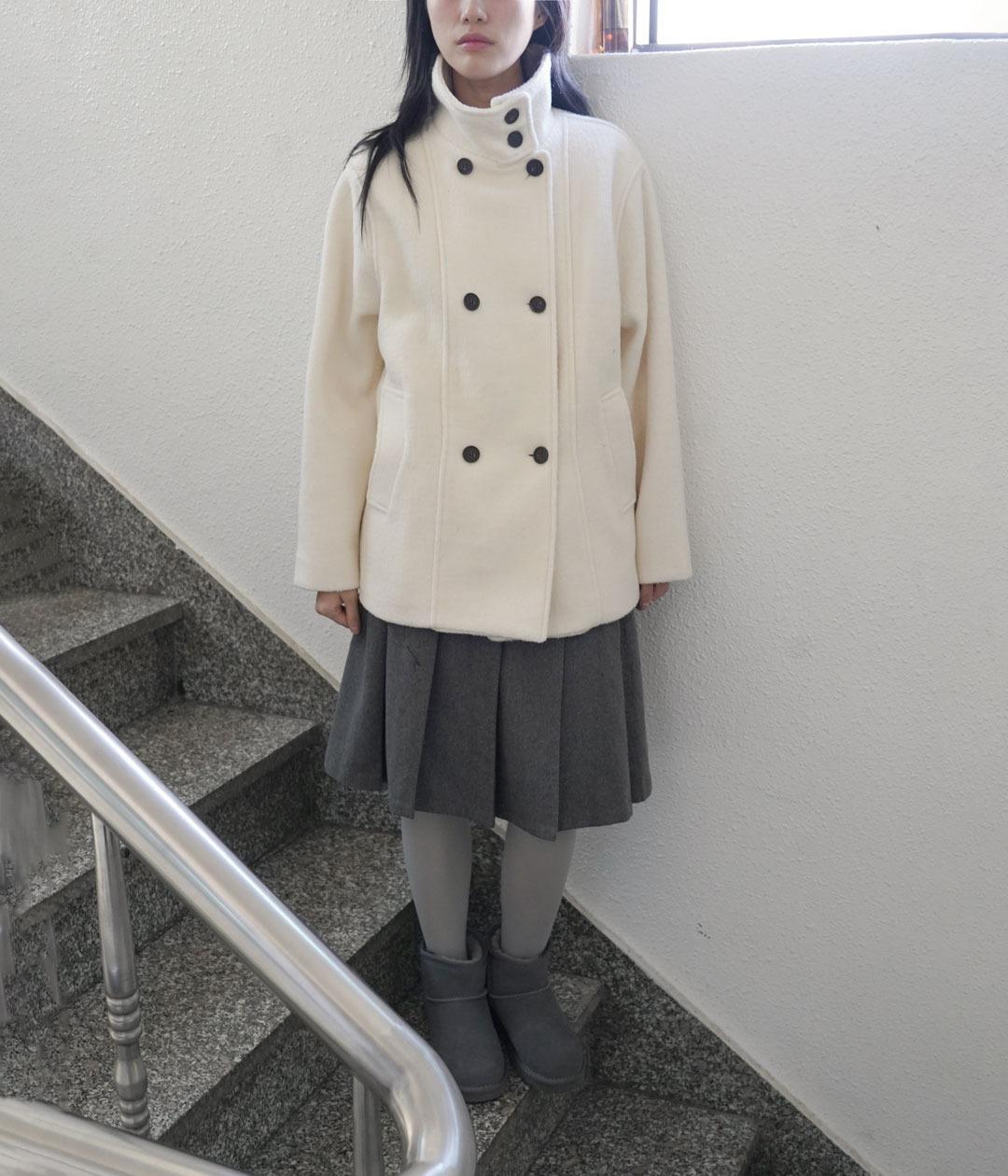 프렌치 하이넥 더블 하프 코트 (2c)