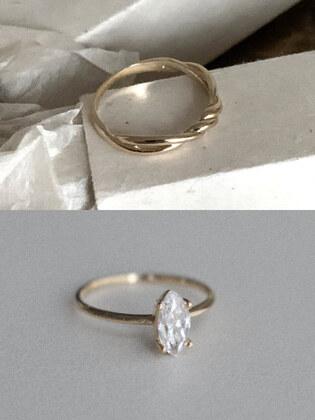 [SET] 14k Twist Ring+14k White Oval Ring