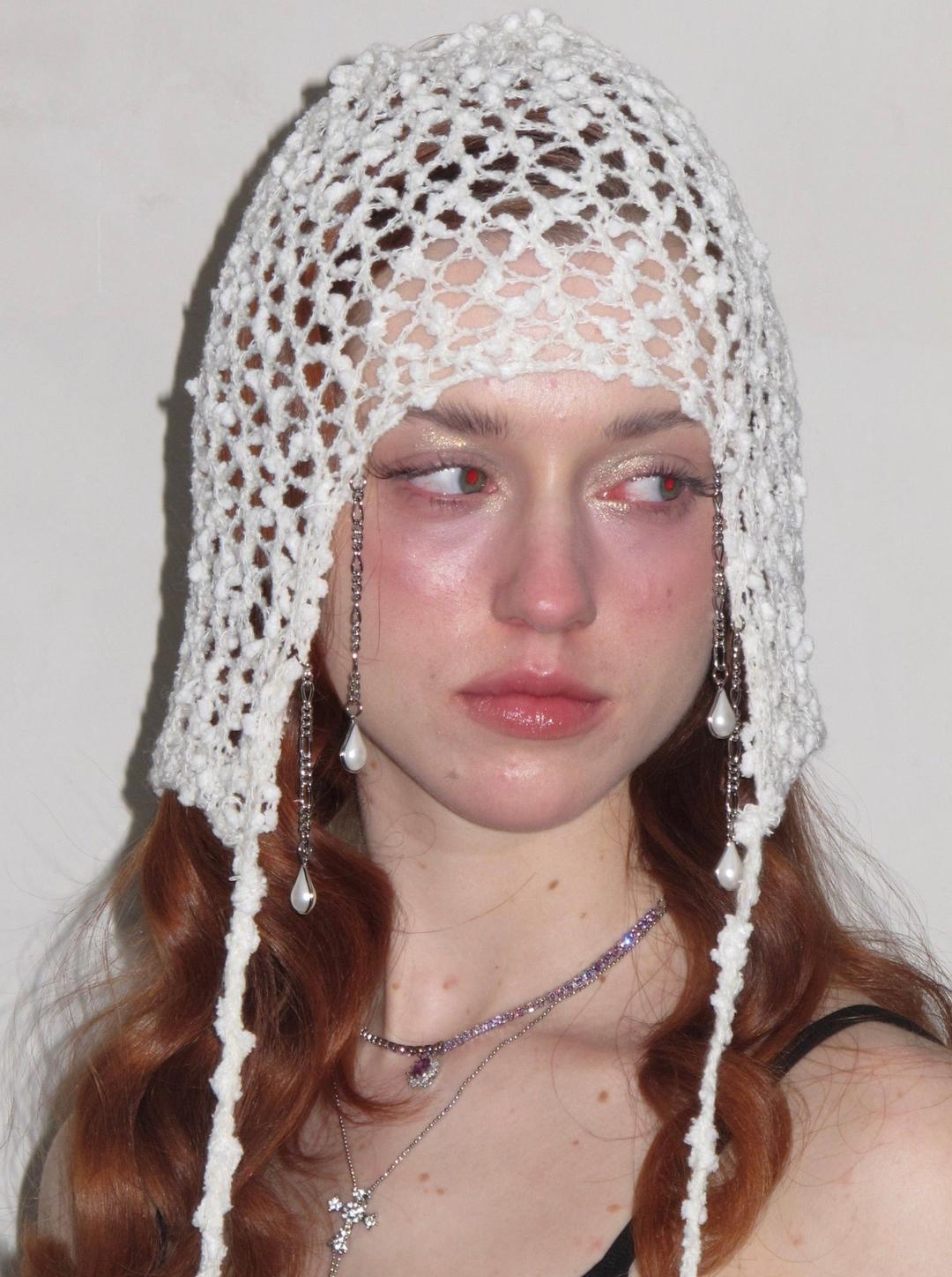 Hollow Knit Hat/Neck gaiter with Pendant