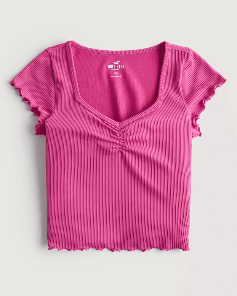 Seamless Ribbed Fabric Pinch-Front Baby Tee