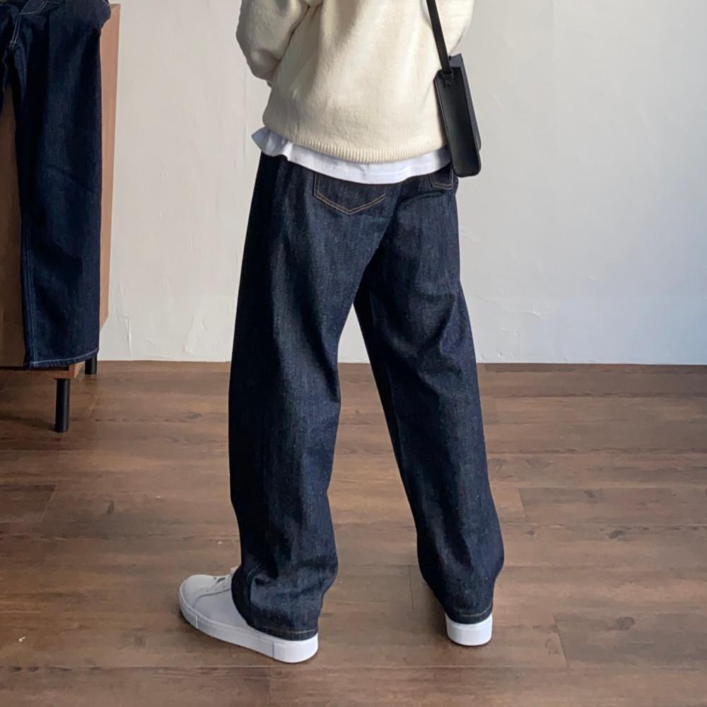 Tc 로우 네프 생지 데님 - 그룸 진청 팬츠 와이드 루즈핏 청바지