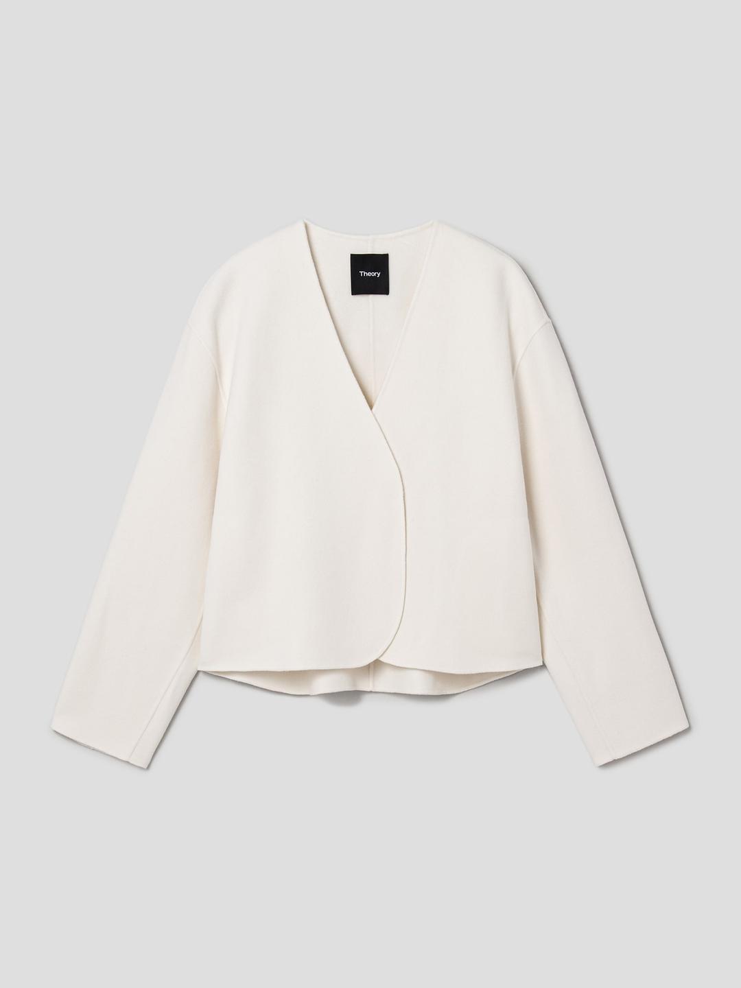 Women Double Wool-Cashmere Crop Round Jacket - Ivory