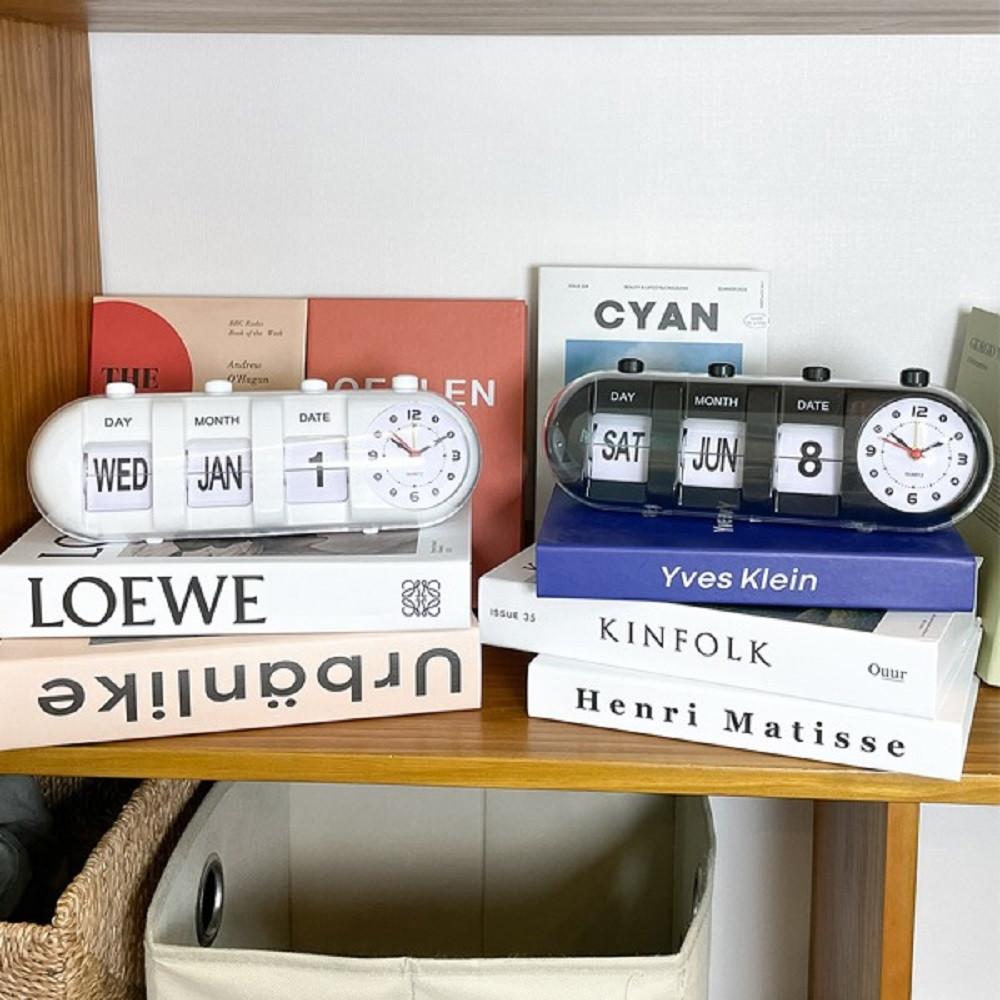 레트로 모던 심플 플립형 달력 탁상시계 (블랙/화이트)