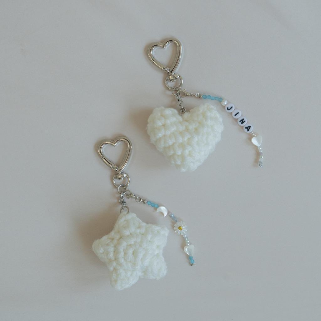 CROCHET BEADED KEYRING - Star, Heart