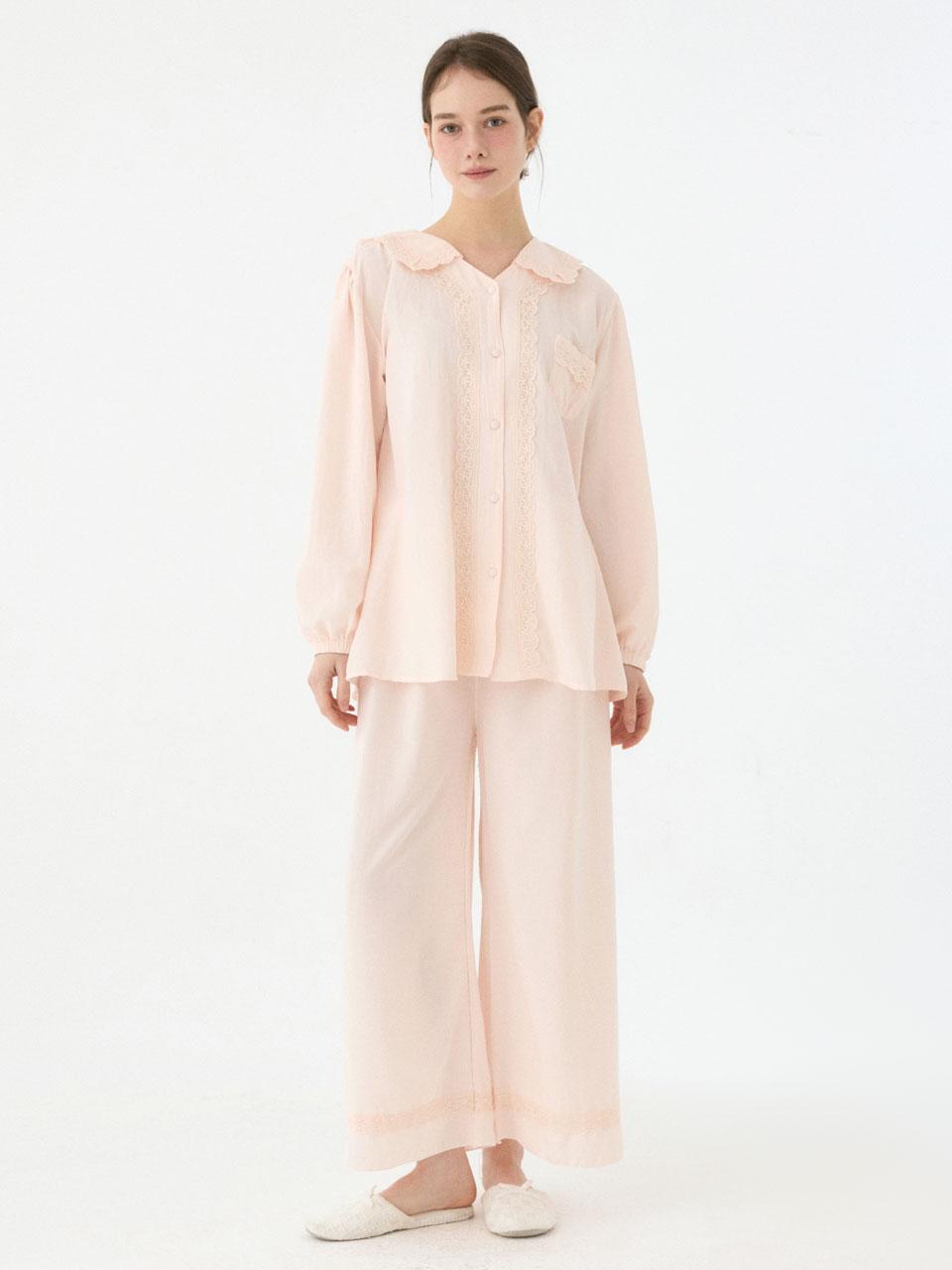 여성 린지 샌드워싱 긴소매 세일러카라 투피스 잠옷 26-00232