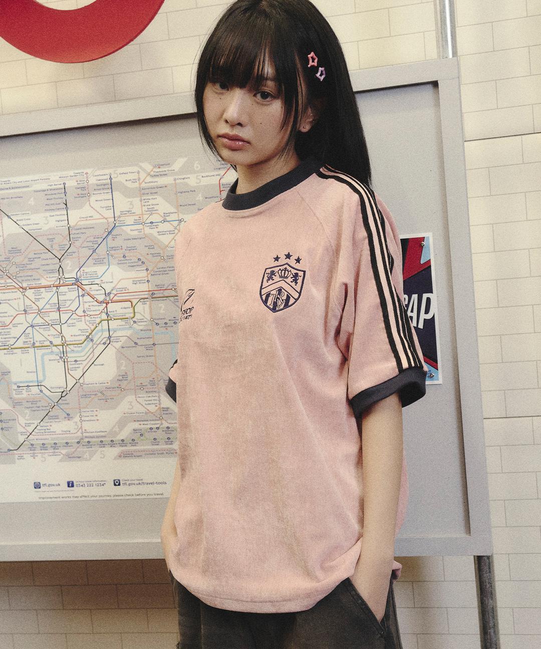 벨루어 라인 테이프 링거 반팔티 핑크