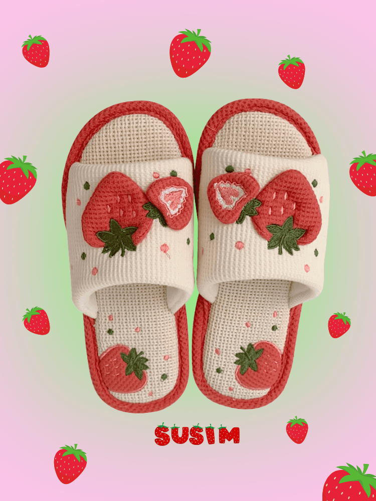 수심 Strawberry Sippers 딸기 실내화 슬리퍼 패브릭 베리 실내