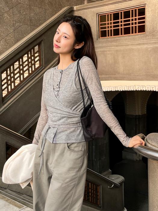 브이-랩 버튼 티셔츠 GREY