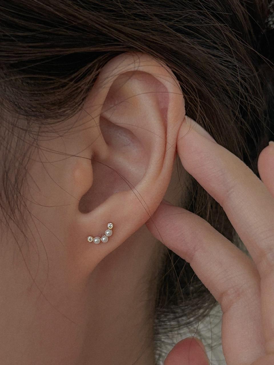 14k 크레센트 진주 큐빅 귀걸이