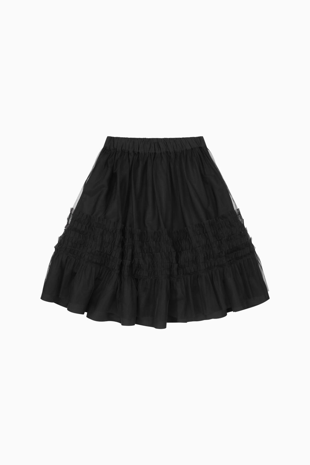 LAYERED SHEER FRILL SKIRT, BLACK