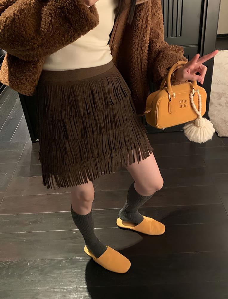 스웨이드 수술 스커트(브라운)